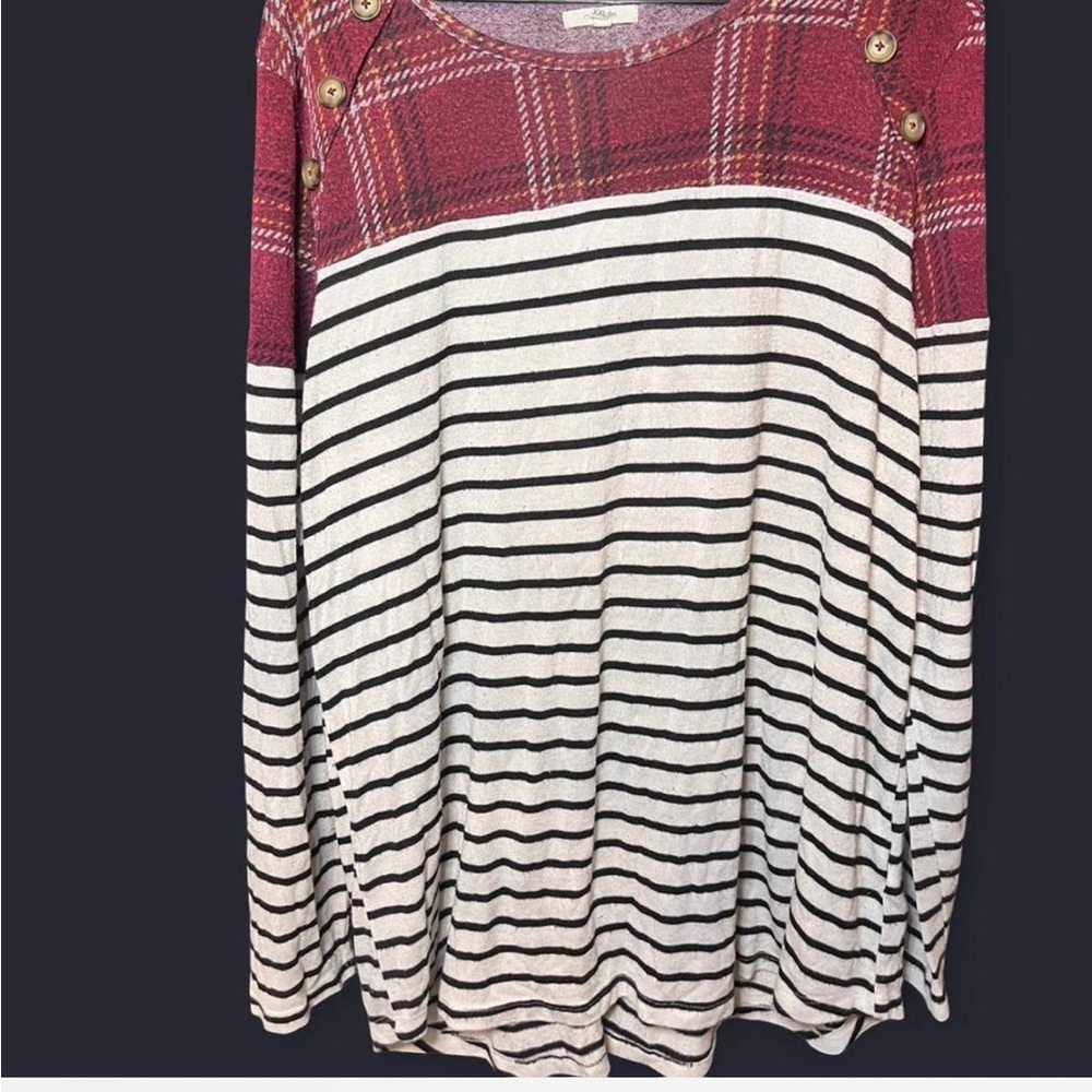 Maurices Burgundy Plaid Sweater with button accents